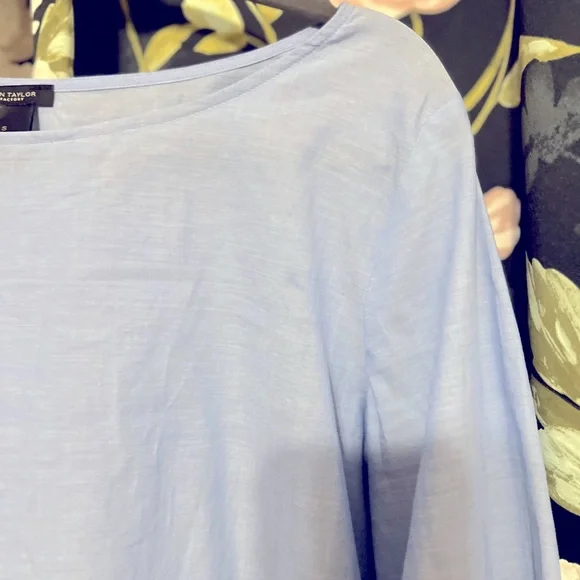 Anne Taylor Light Blue Blouse 3/4 Sleeves White Lace Cuffs  - S - Picture 7 of 7